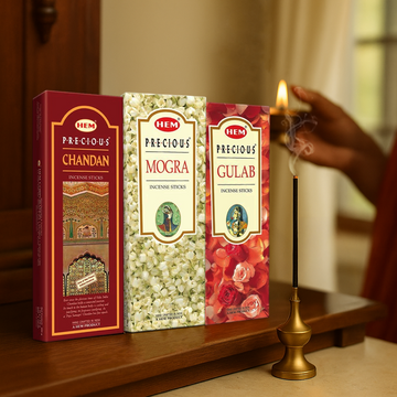 HEM Precious Incense Sticks Pack of 3 [Precious Chandan 210g + Precious Mogra 210g + precious Gulab 210g]