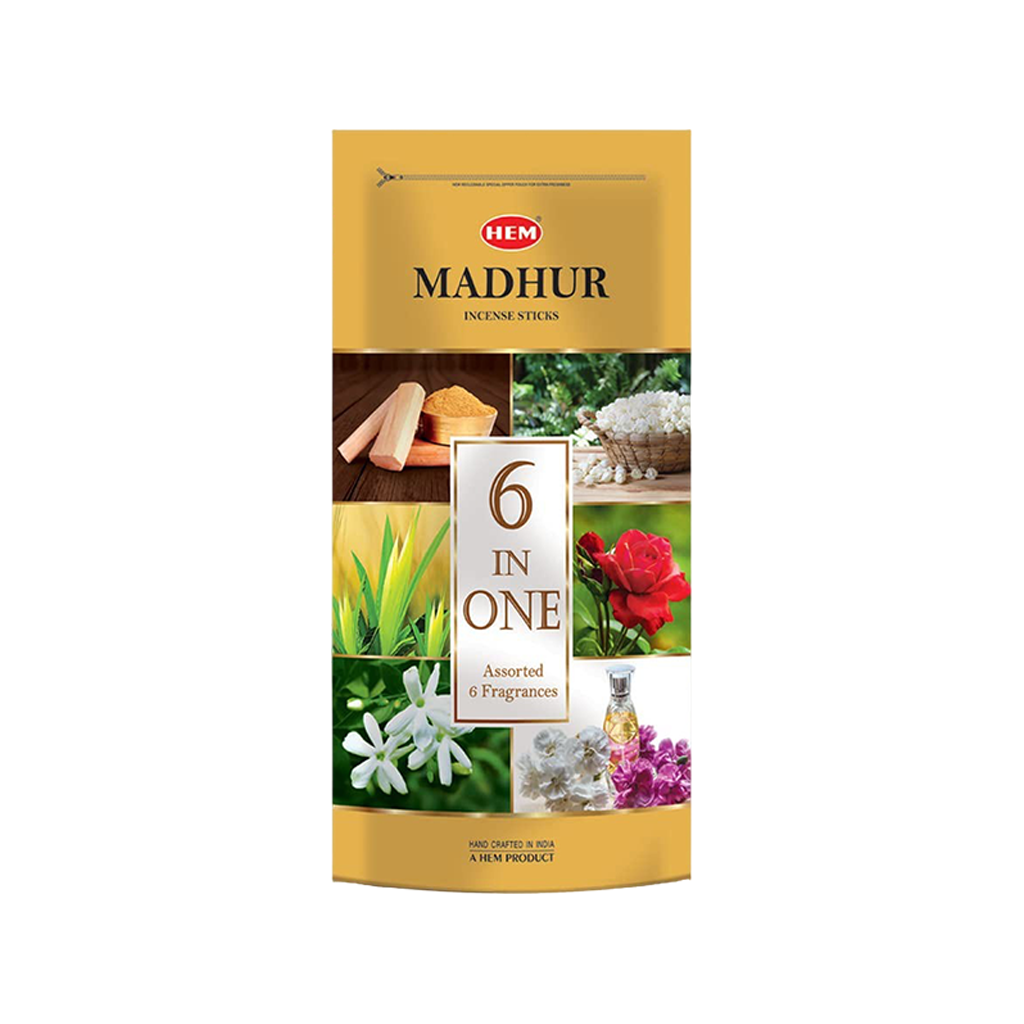 HEM Madhur 6 in 1 Incense Sticks Pack of 2 (240g Each)