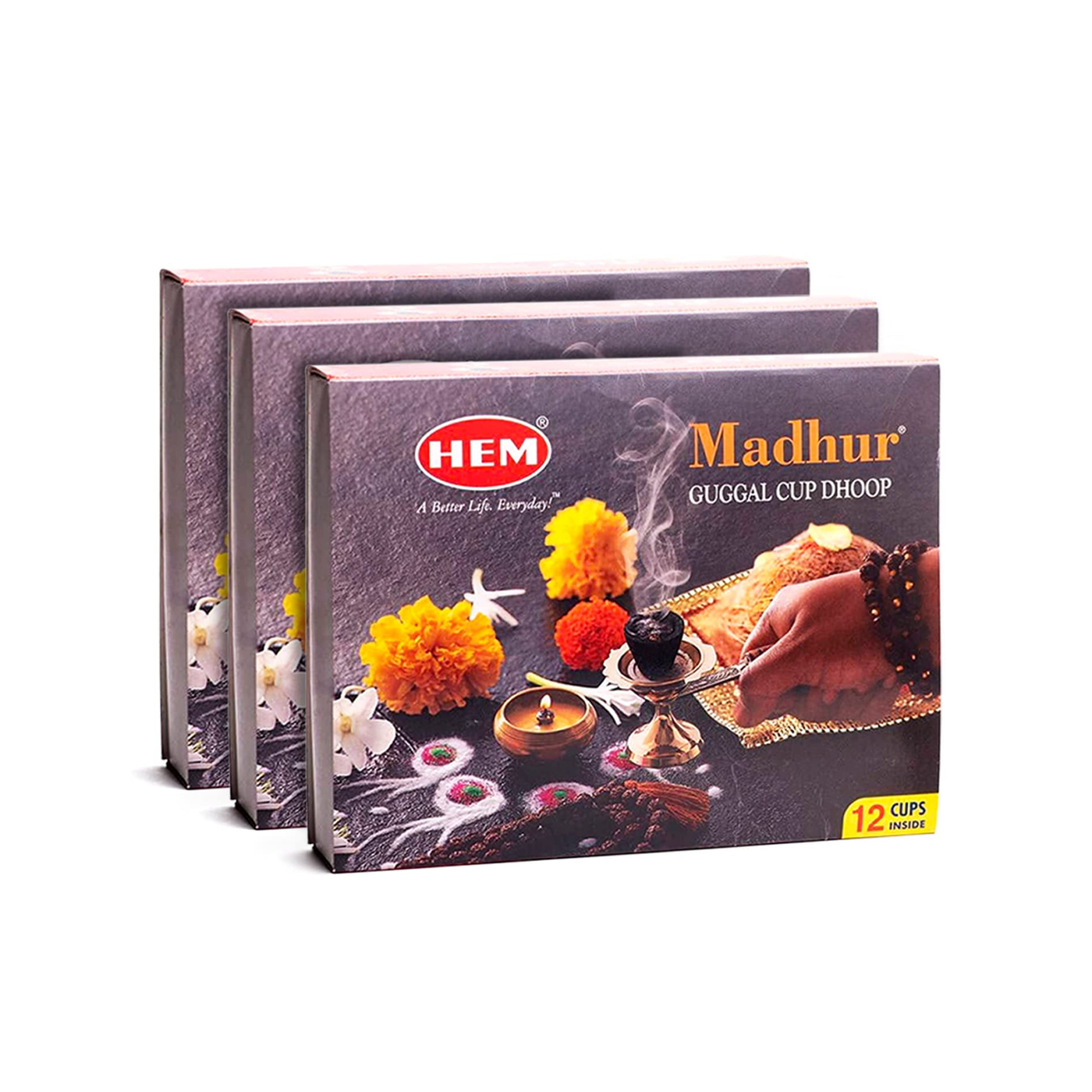 HEM Madhur Guggal cup Dhoop pack of 3 (12 cups per box)