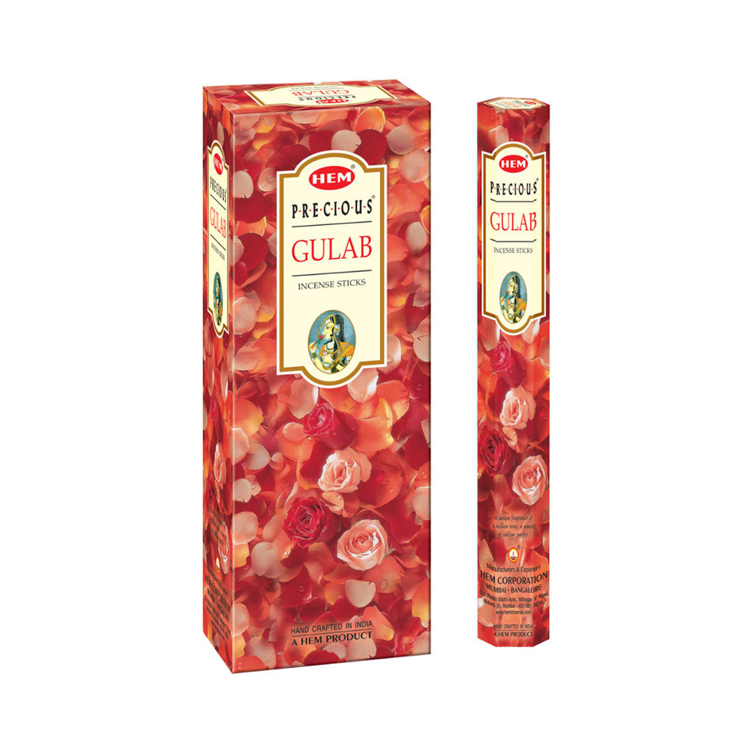HEM Precious Gulab Incense Sticks - Pack of 6 (20 Sticks Each)