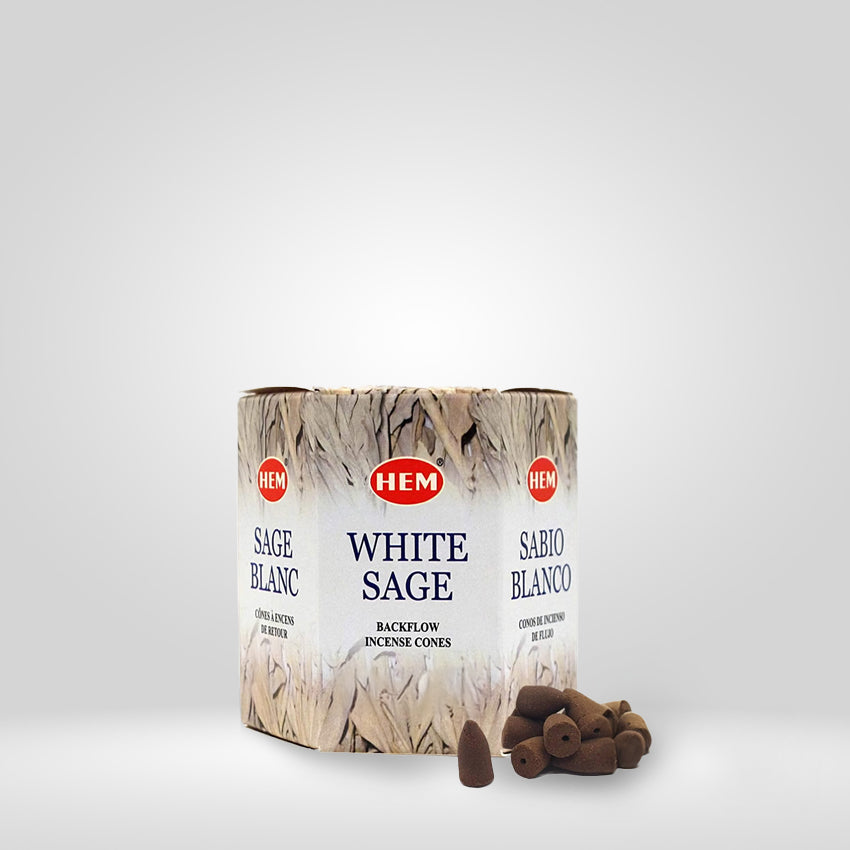 HEM White Sage Backflow Dhoop Cones Pack of 40 Cones