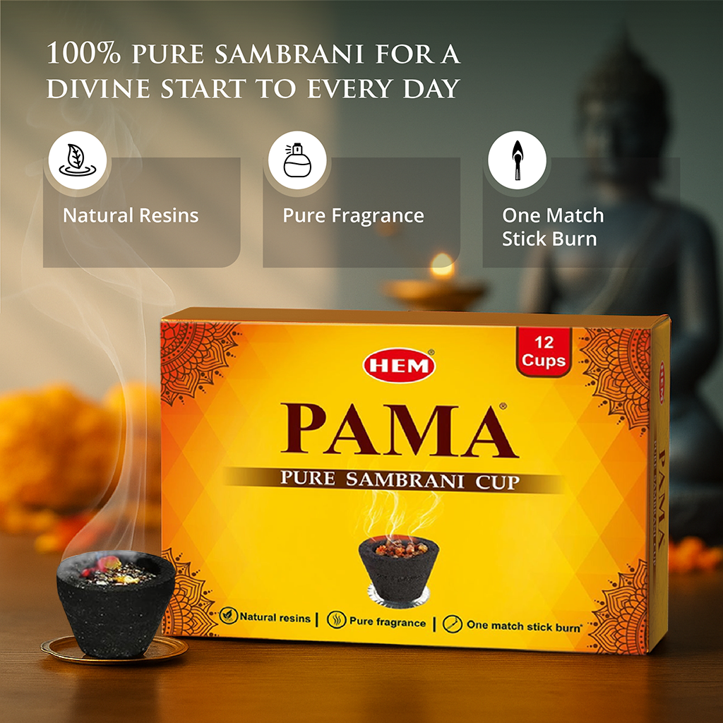 HEM Pama Pure Sambrani Dhoop Cup - Pack of 3 (12 cups per box)
