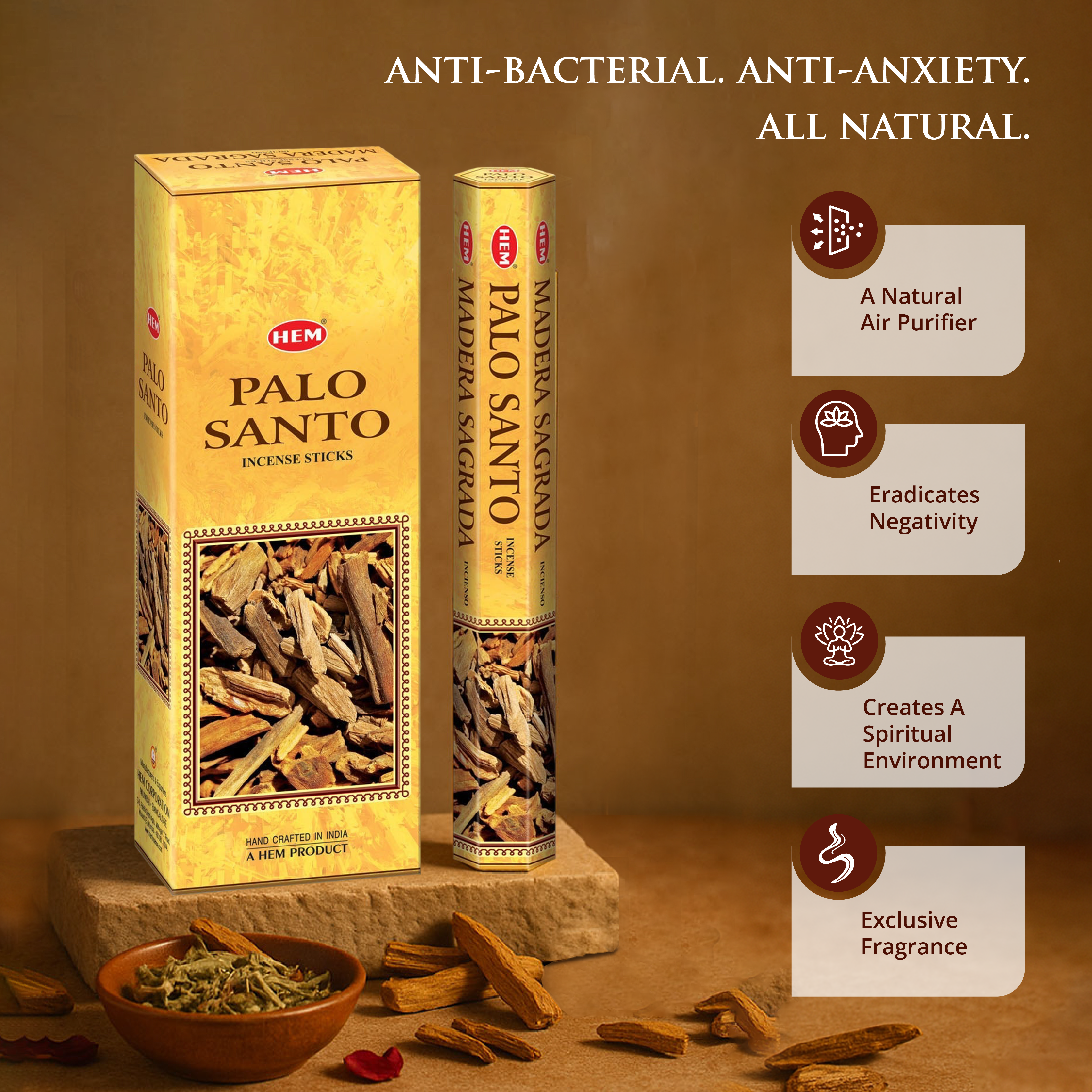HEM Palo Santo Incense Sticks - Pack of 6 (20 Sticks Each)