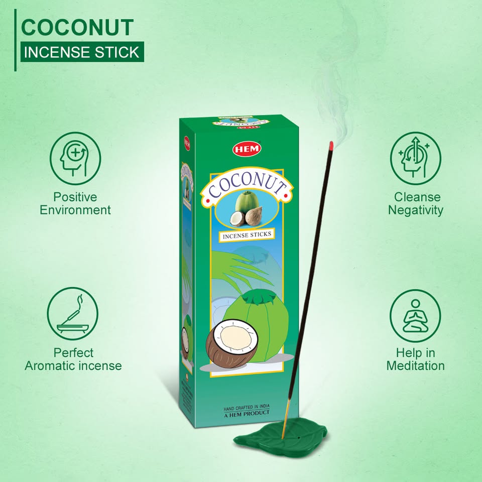HEM Coconut Incense Sticks - Pack of 6 (20 Sticks Each)
