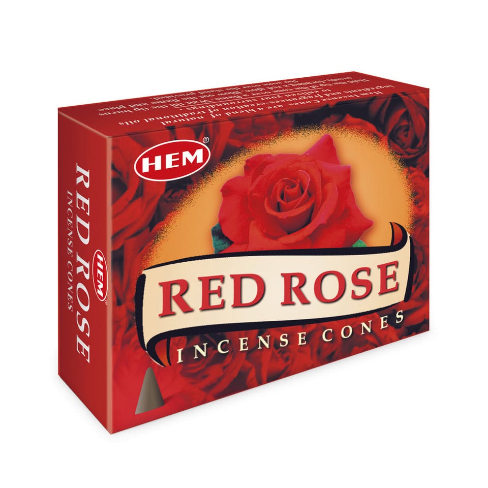 HEM Red Rose Dhoop Cones - Pack of 12 (10 Cones Each)