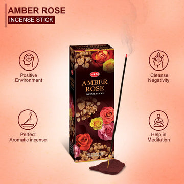 HEM Amber Rose Incense Sticks - Pack of 6 (20 Sticks Each)