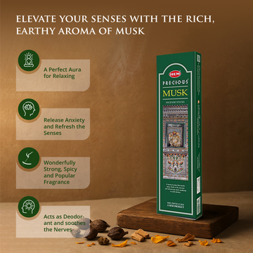 HEM Precious Musk Incense Sticks - Pack of 6 (20 Sticks Each)