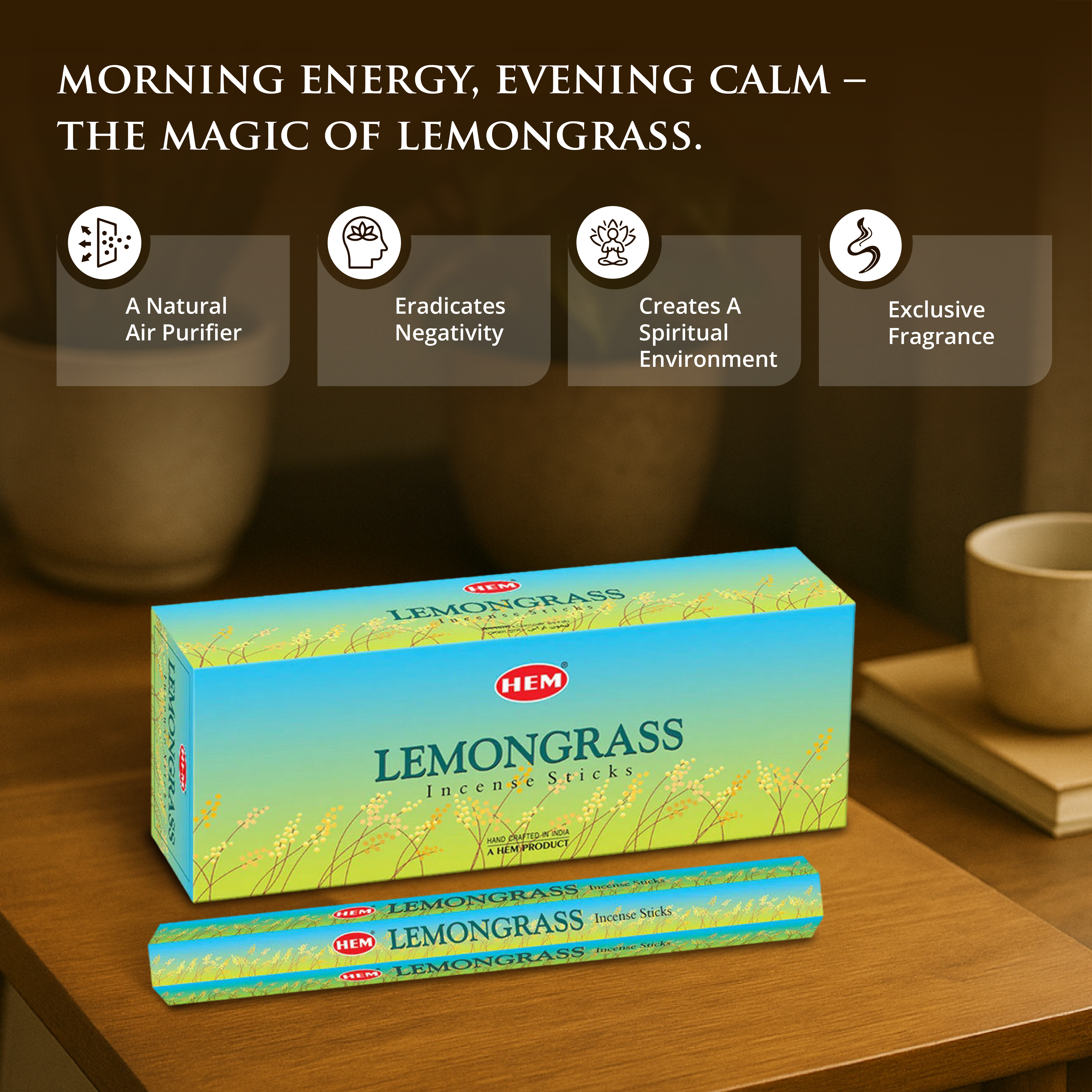 HEM Lemongrass Incense Sticks - Pack of 6 (20 Sticks Each)