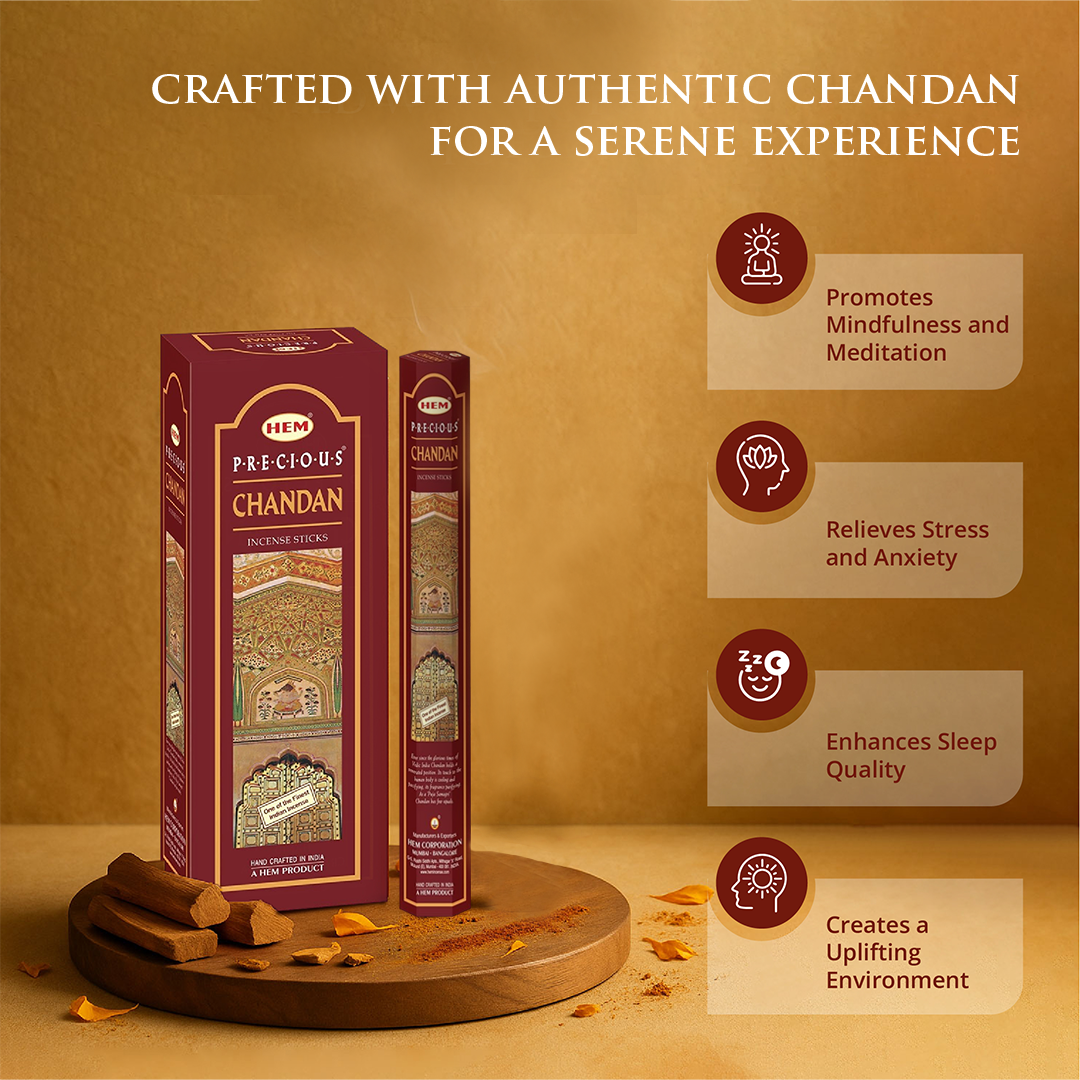 HEM Precious Chandan Incense Sticks - Pack of 6 (20 Sticks Each)