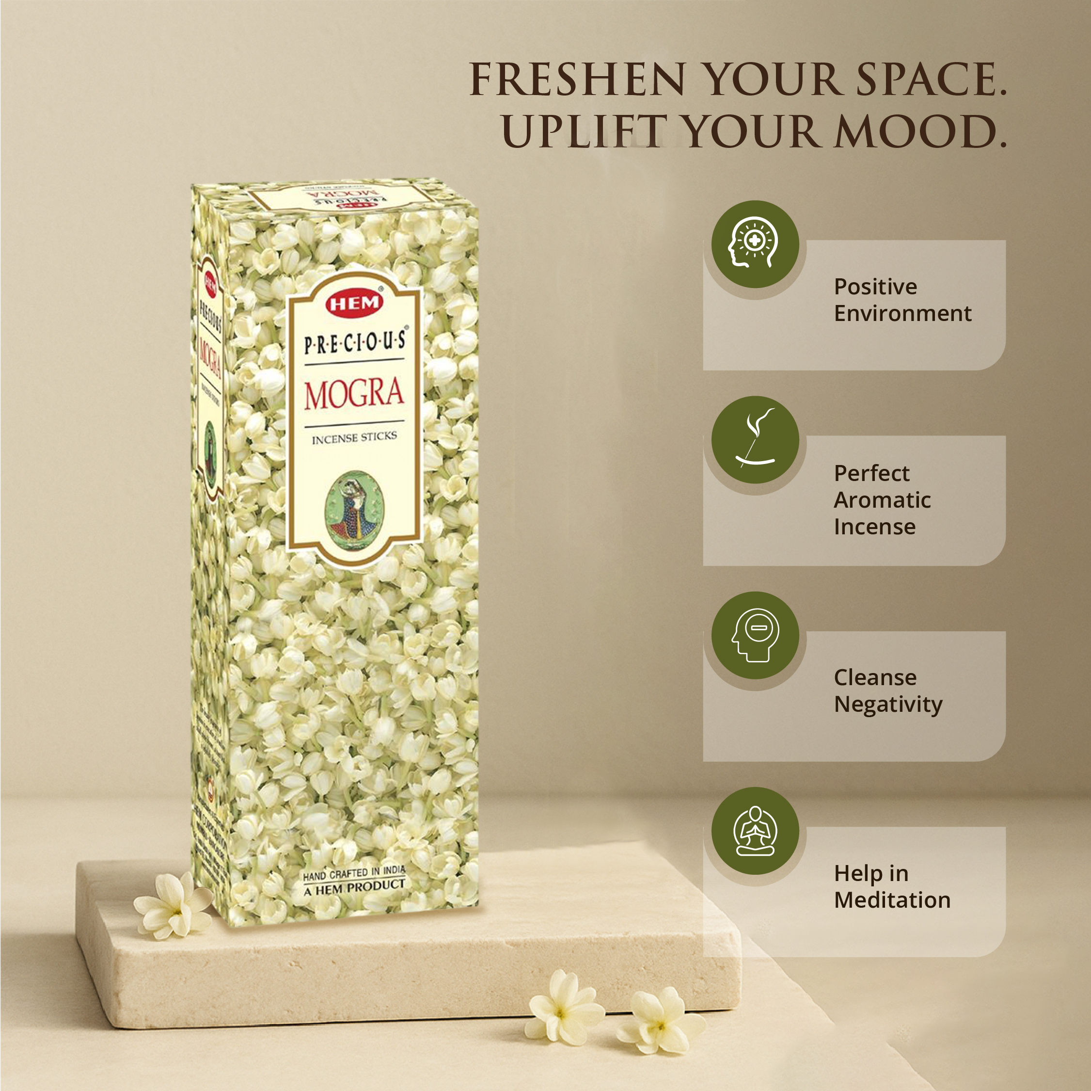 HEM Precious Mogra Incense Sticks - Pack of 6 (20 Sticks Each)