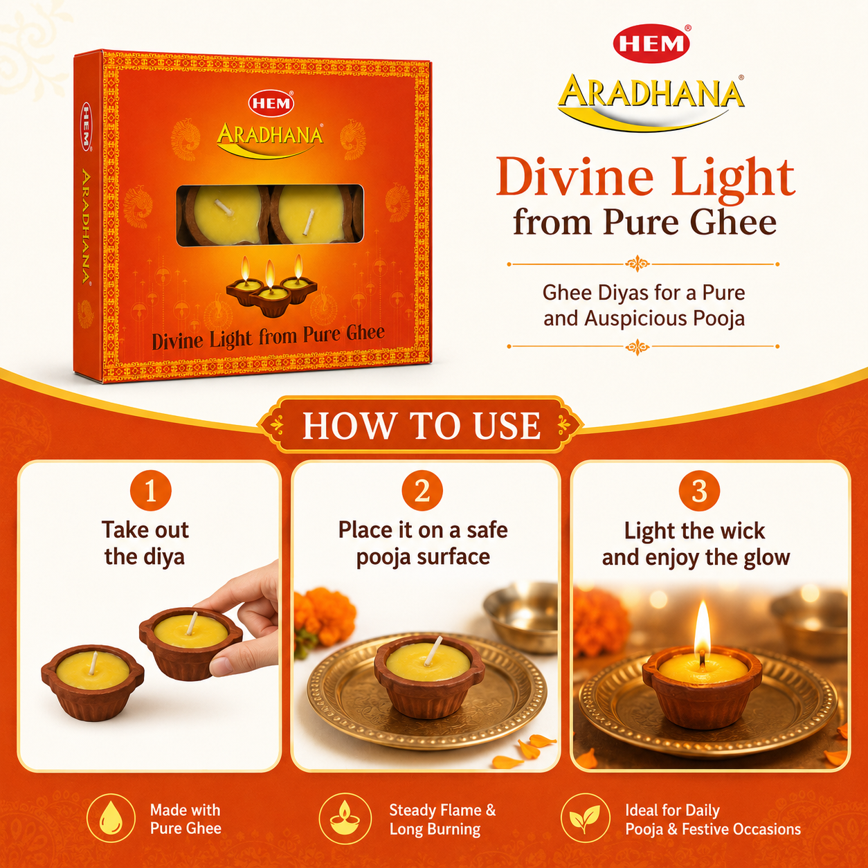 HEM Aradhana Mitti Ghee Diya (12 pcs)