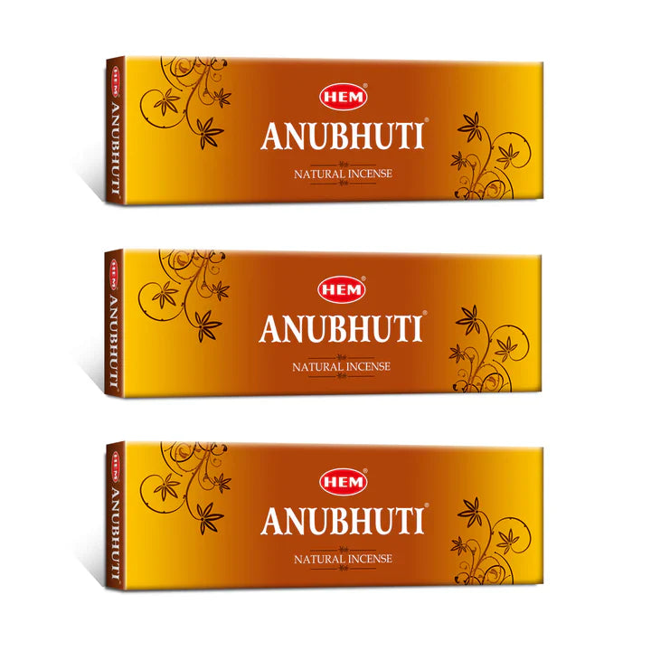 HEM Anubhuti Natural Masala Incense Sticks - Pack of 3 (50g Per Pack)
