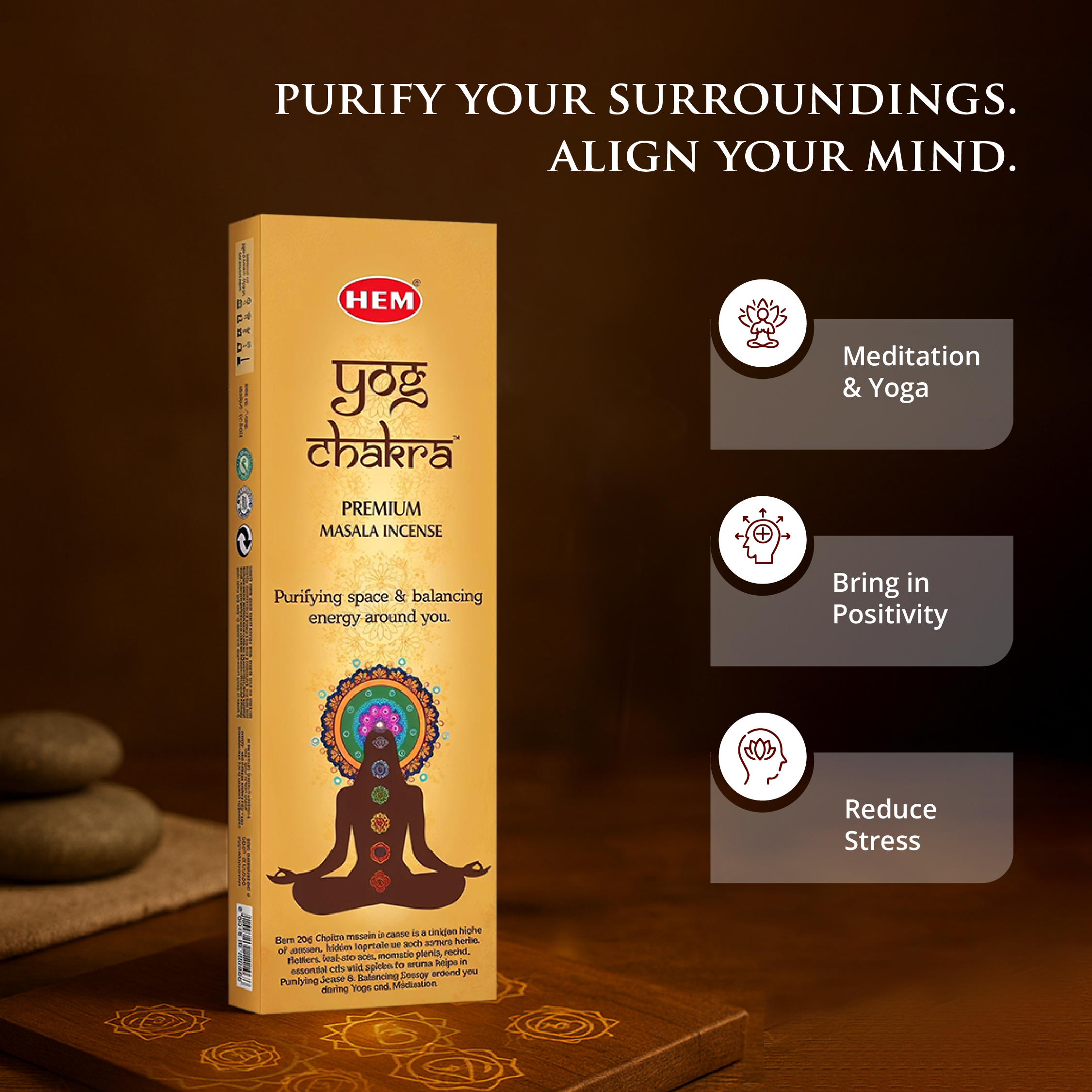 HEM Yog Chakra Masala Incense Sticks Pack of 3 (50g Each)