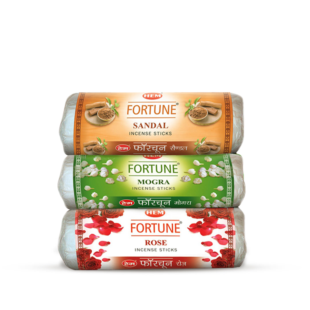 HEM Fortune Sandal + Mogra + Rose Incense Sticks - Pack of 3 (250g Each)