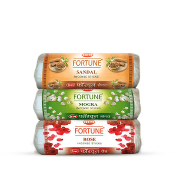 HEM Fortune Sandal + Mogra + Rose Incense Sticks - Pack of 3 (250g Each)