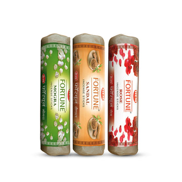 HEM Fortune Sandal + Mogra + Rose Incense Sticks - Pack of 3 (250g Each)