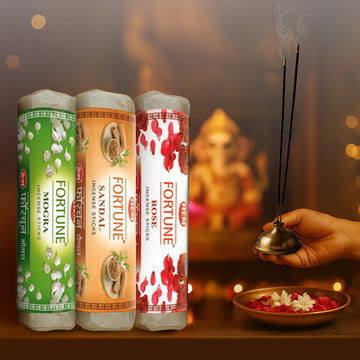 HEM Fortune Sandal + Mogra + Rose Incense Sticks - Pack of 3 (250g Each)