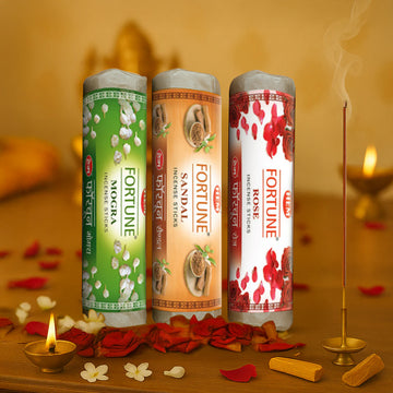 HEM Fortune Sandal + Mogra + Rose Incense Sticks - Pack of 3 (250g Each)