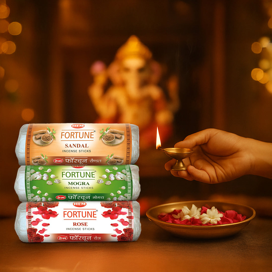 HEM Fortune Sandal + Mogra + Rose Incense Sticks - Pack of 3 (250g Each)