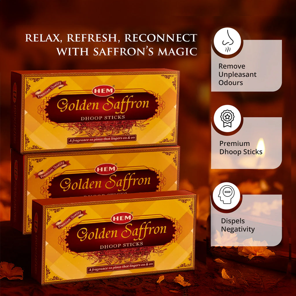Golden Saffron Dhoop Stick 50g each- pack of 3