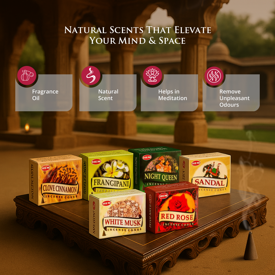 HEM 6 in 1 Dhoop Cones Collection Pack of 12 (10 Cones Each)