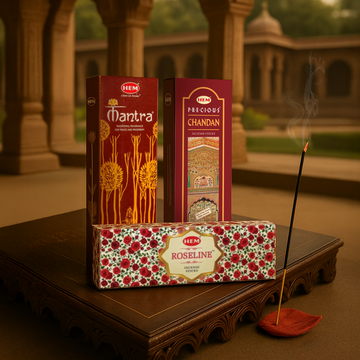 HEM Agarbatti Combo Pack of 3 Fragrance [Roseline 70 g + Chandan 100 g + Mantra Masala 50 g]