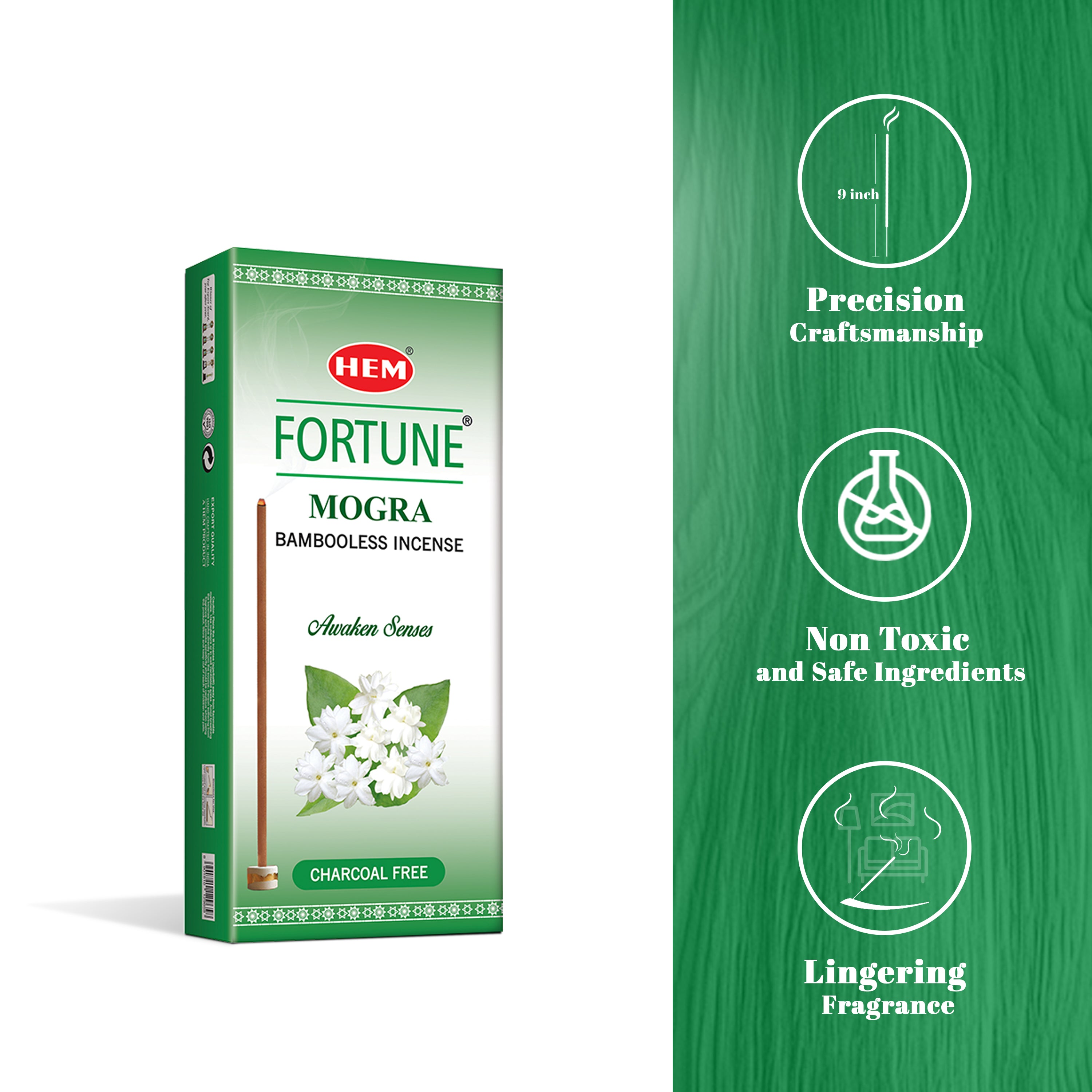 HEM Fortune Mogra Bambooless Incense Stick Pack of 2 (180g Each)