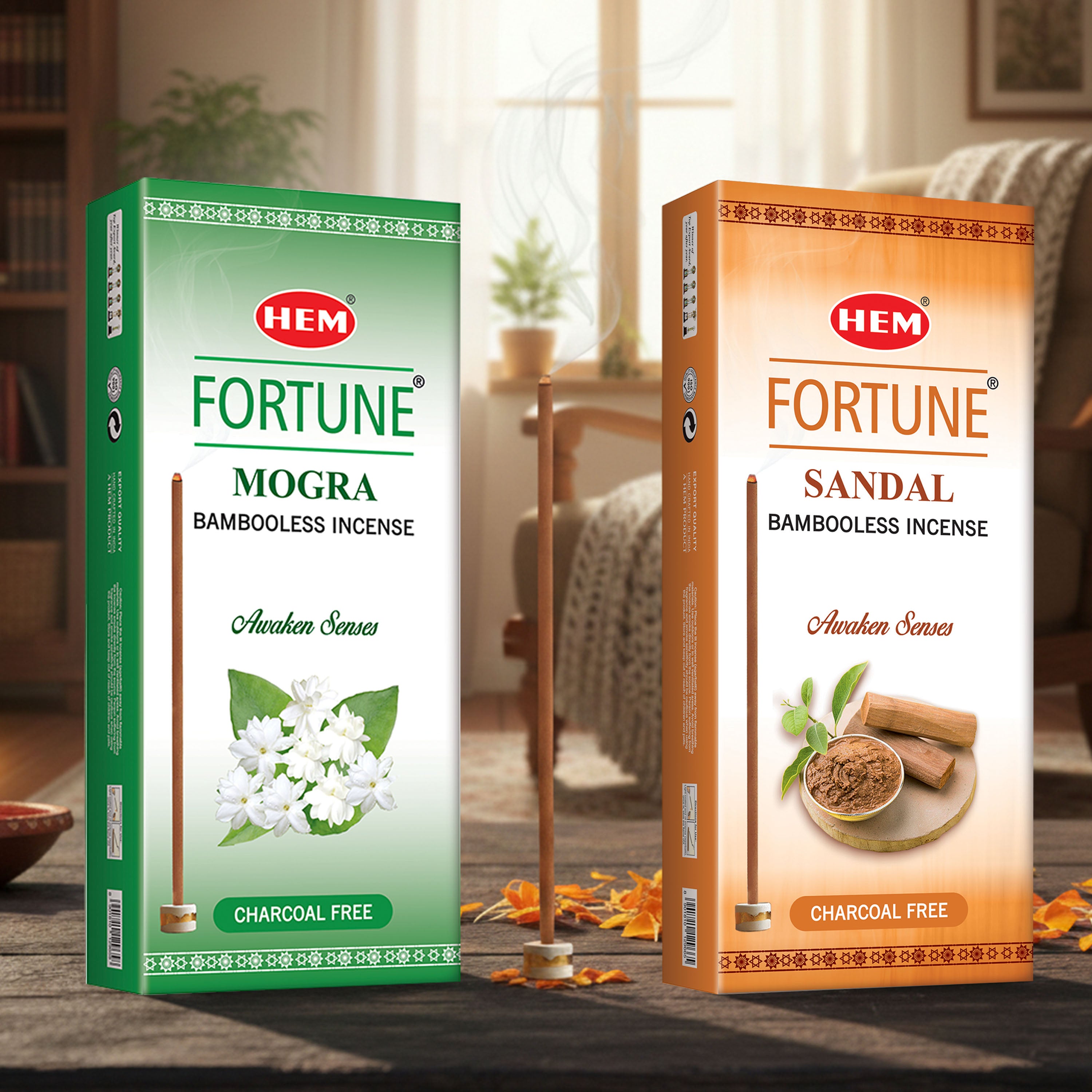 HEM Fortune Mogra & Sandalwood Bambooless Incense Sticks (180g Each)