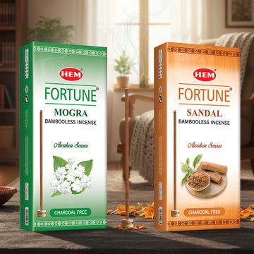 HEM Fortune Mogra & Sandalwood Bambooless Incense Sticks (180g Each)