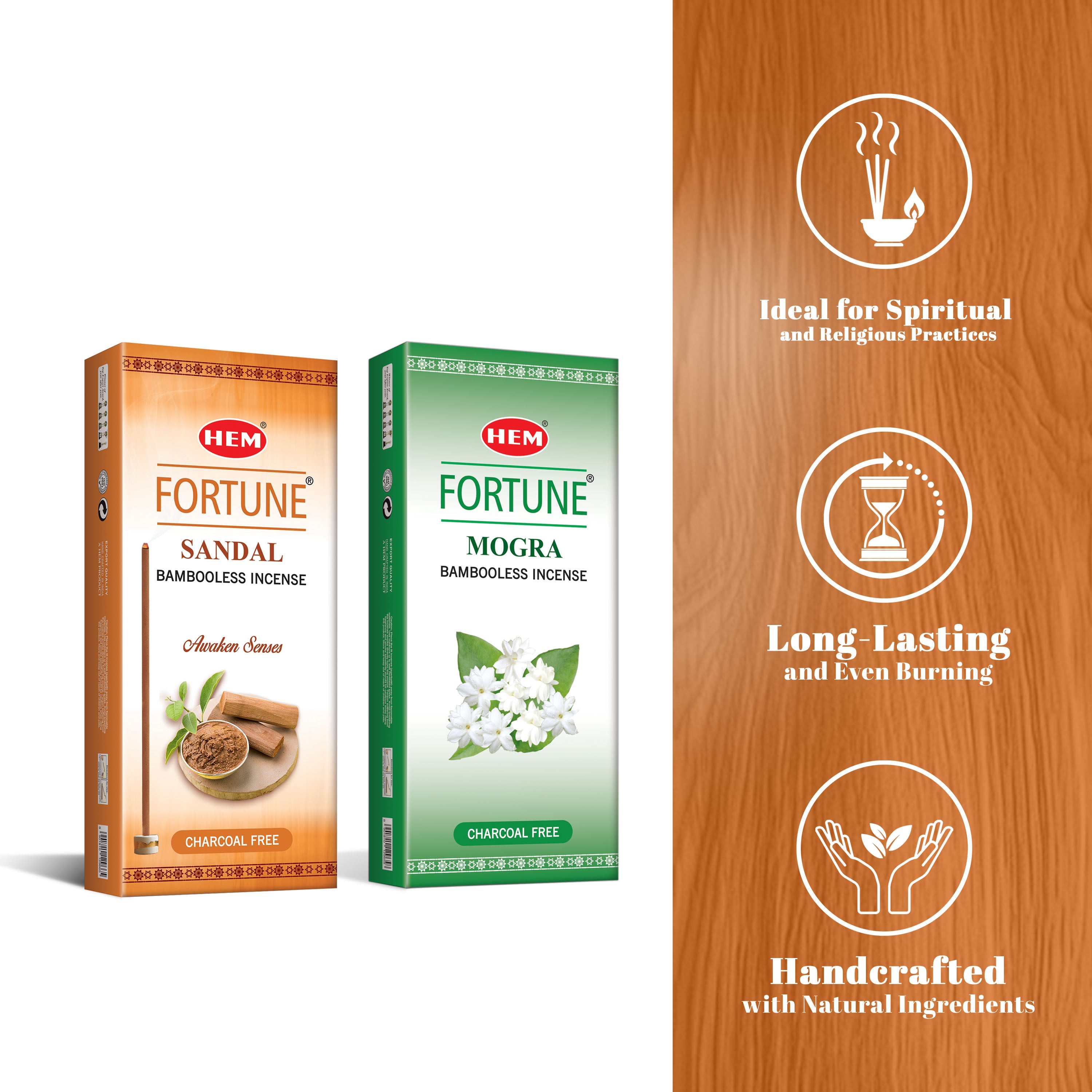 HEM Fortune Mogra & Sandalwood Bambooless Incense Sticks (180g Each)