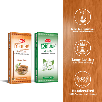 HEM Fortune Mogra & Sandalwood Bambooless Incense Sticks (180g Each)