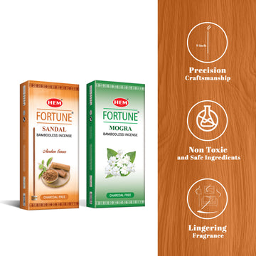 HEM Fortune Mogra & Sandalwood Bambooless Incense Sticks (180g Each)