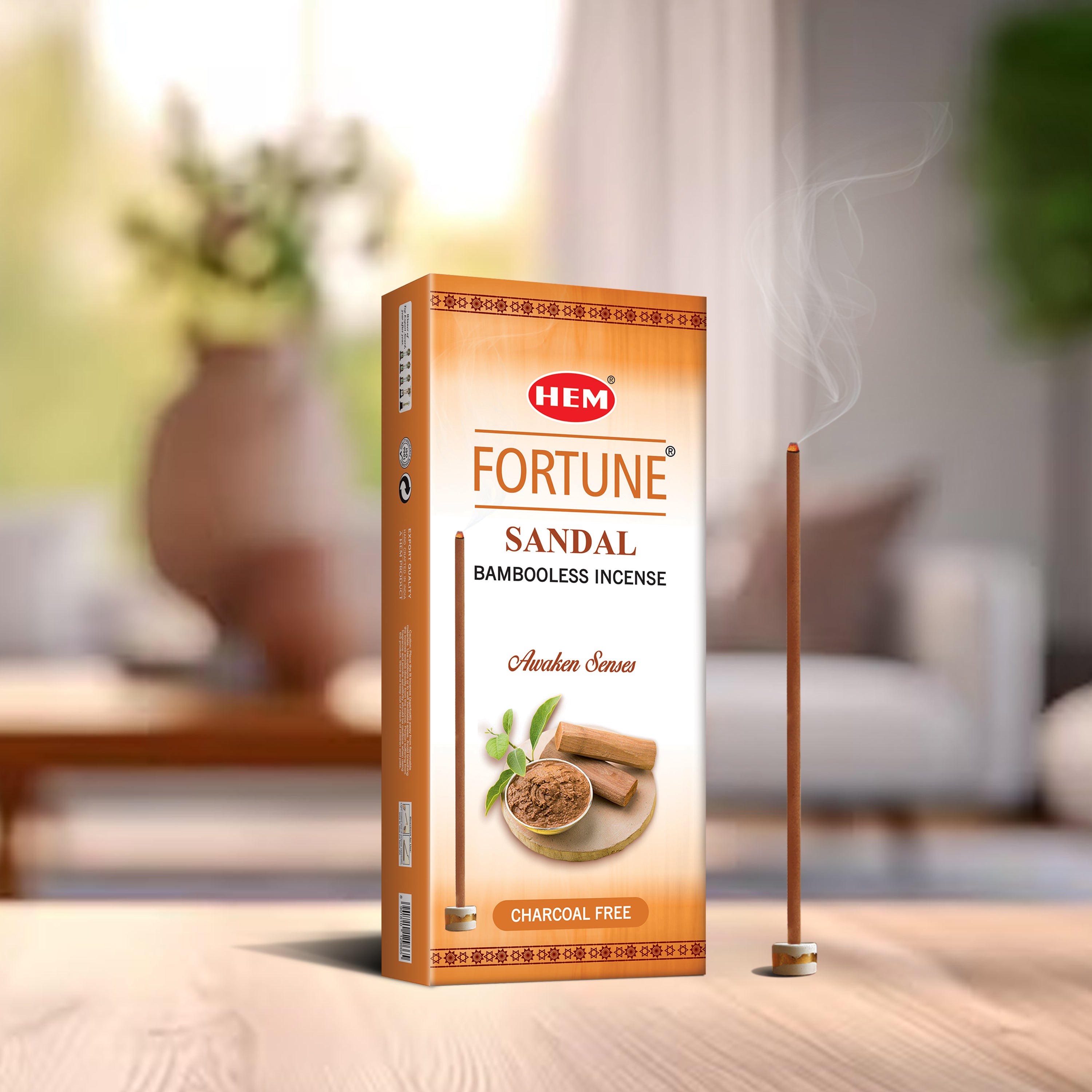 HEM Fortune Sandal Bambooless Incense Stick Pack of 2 (180g Each)
