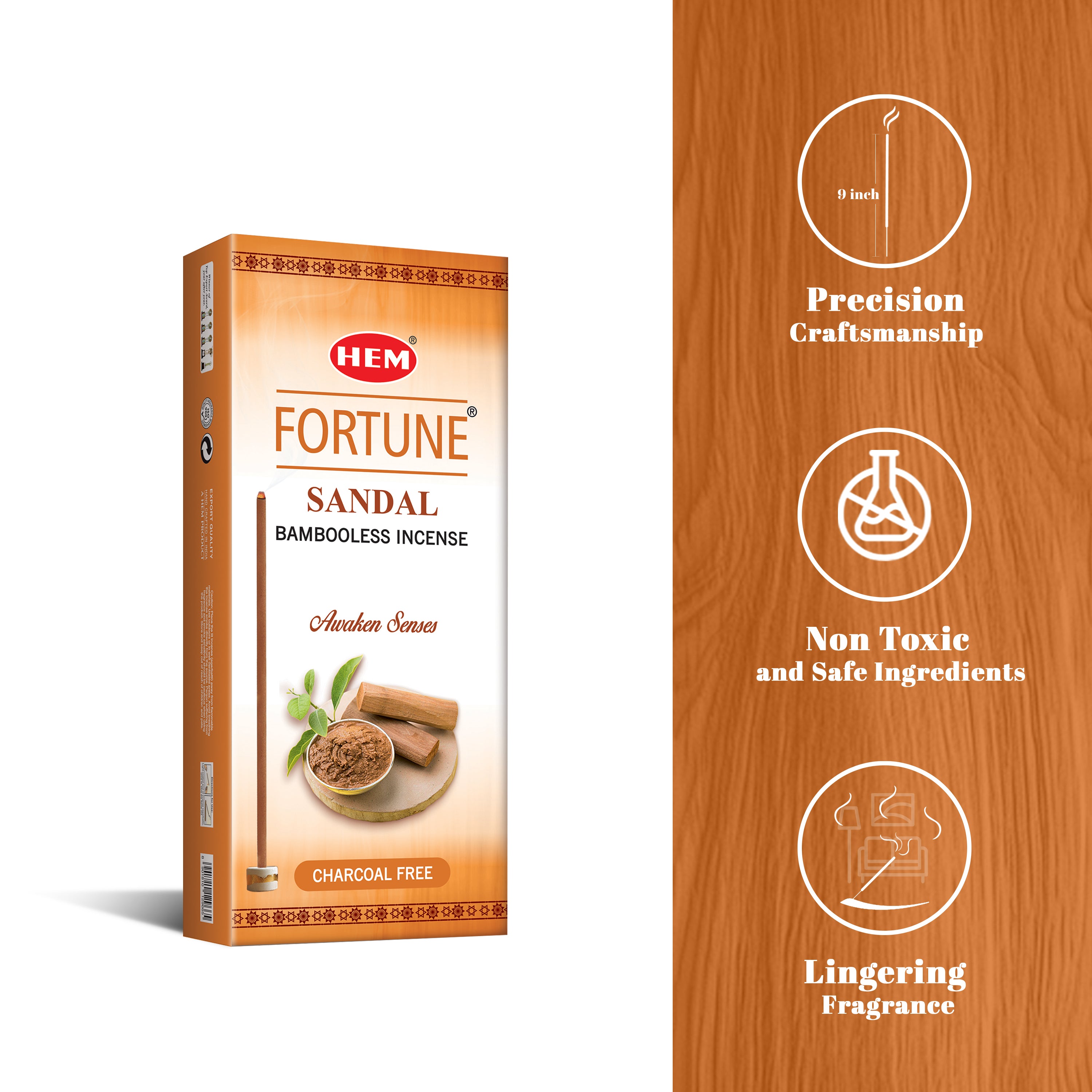 HEM Fortune Sandal Bambooless Incense Stick Pack of 2 (180g Each)