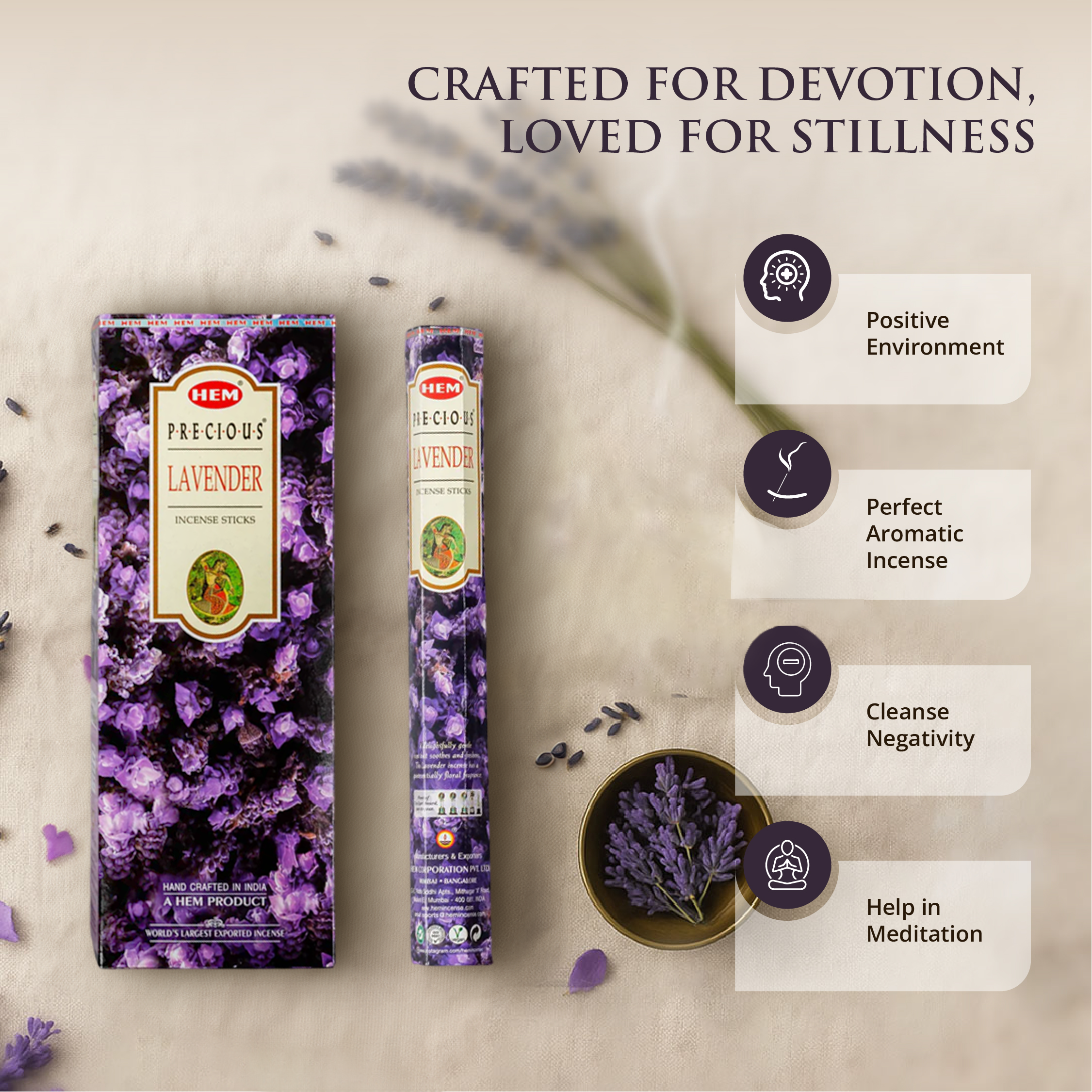 HEM Precious Lavender Incense Sticks - Pack of 6 (20 Sticks Each)