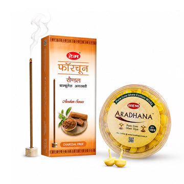 HEM Most Loved Combo 2 (Fortune Sandal Bambooless Incense Stick + Aradhana Pure Cow Ghee Diya)