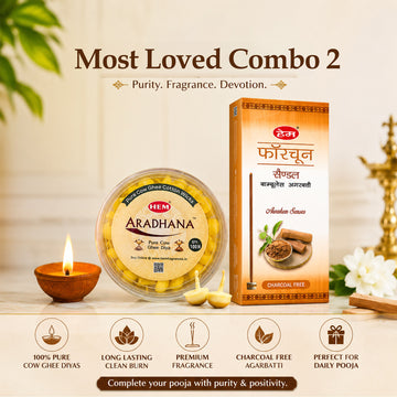 HEM Most Loved Combo 2 (Fortune Sandal Bambooless Incense Stick + Aradhana Pure Cow Ghee Diya)