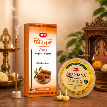 HEM Most Loved Combo 2 (Fortune Sandal Bambooless Incense Stick + Aradhana Pure Cow Ghee Diya)