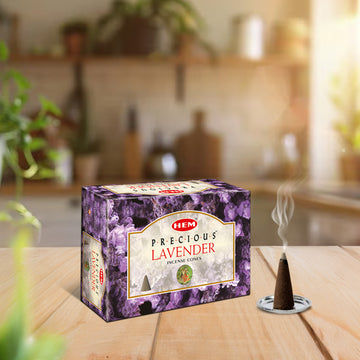 HEM Precious Lavender Dhoop Cones - Pack of 12 (10 Cones Each)