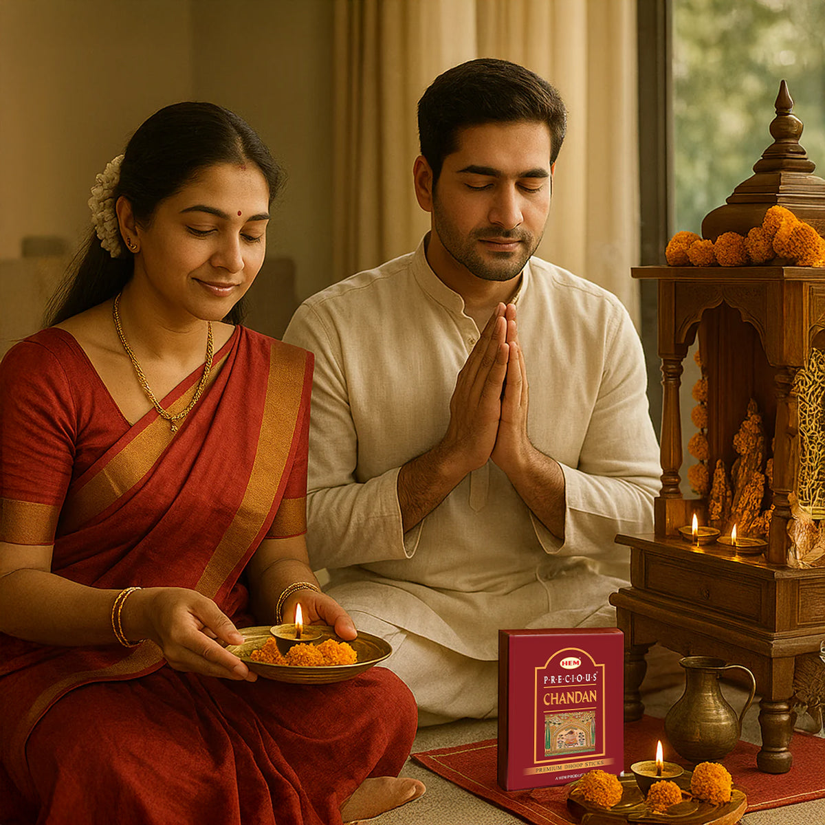 HEM Precious Chandan Dhoop Sticks - Pack of 5 (60g Each)