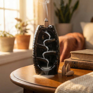 HEM Black fountain Ceramic Backflow Cone Burner + 1 Pack of Backflow Dhoop cone (10 Cones in a Pack)