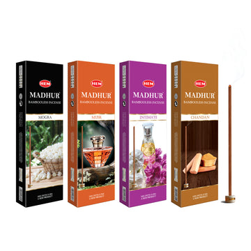 HEM Madhur Mogra, Chandan, Intimate & Musk Bambooless Incense Sticks (90g Each)