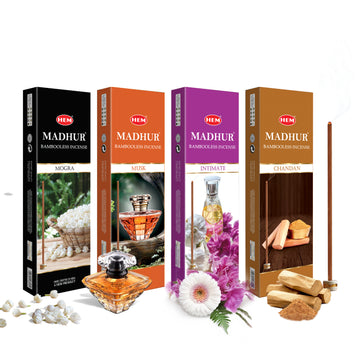HEM Madhur Mogra, Chandan, Intimate & Musk Bambooless Incense Sticks (90g Each)