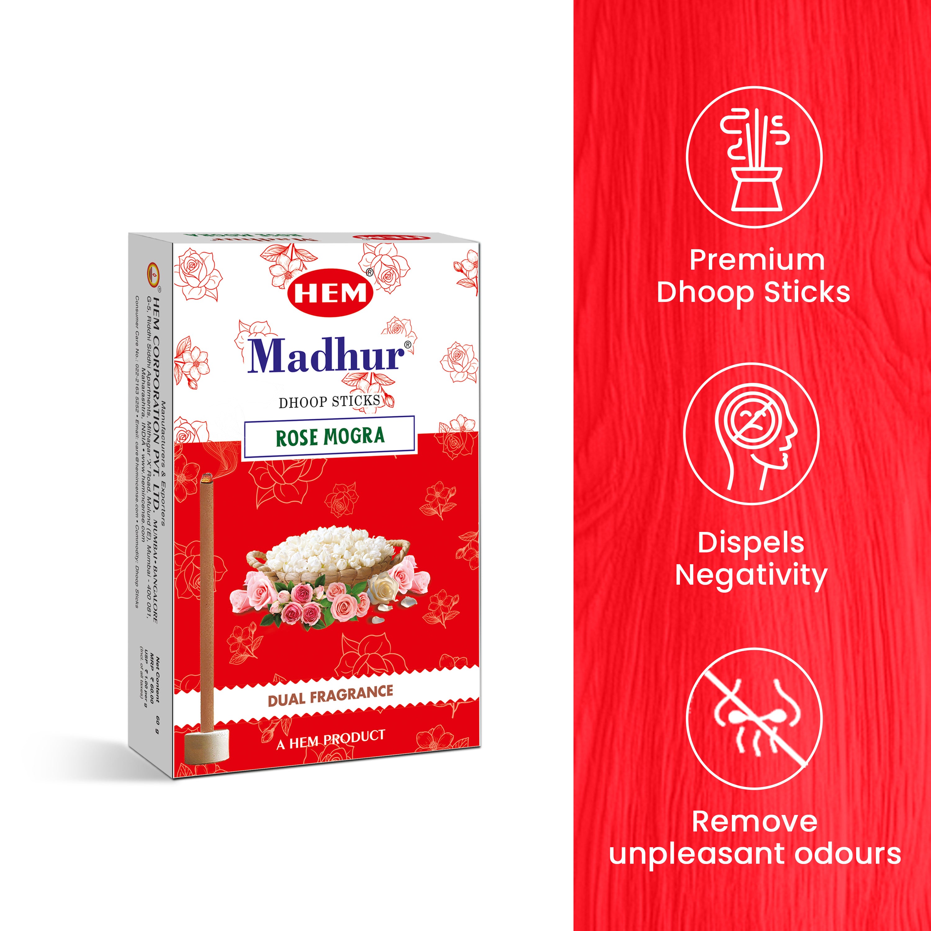 HEM Madhur Dual Fragrance Dhoop Sticks (Pack of 3)