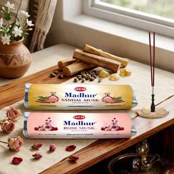 HEM Madhur Premium Dual Fragrance Incense Sticks Combo - (225g Each)