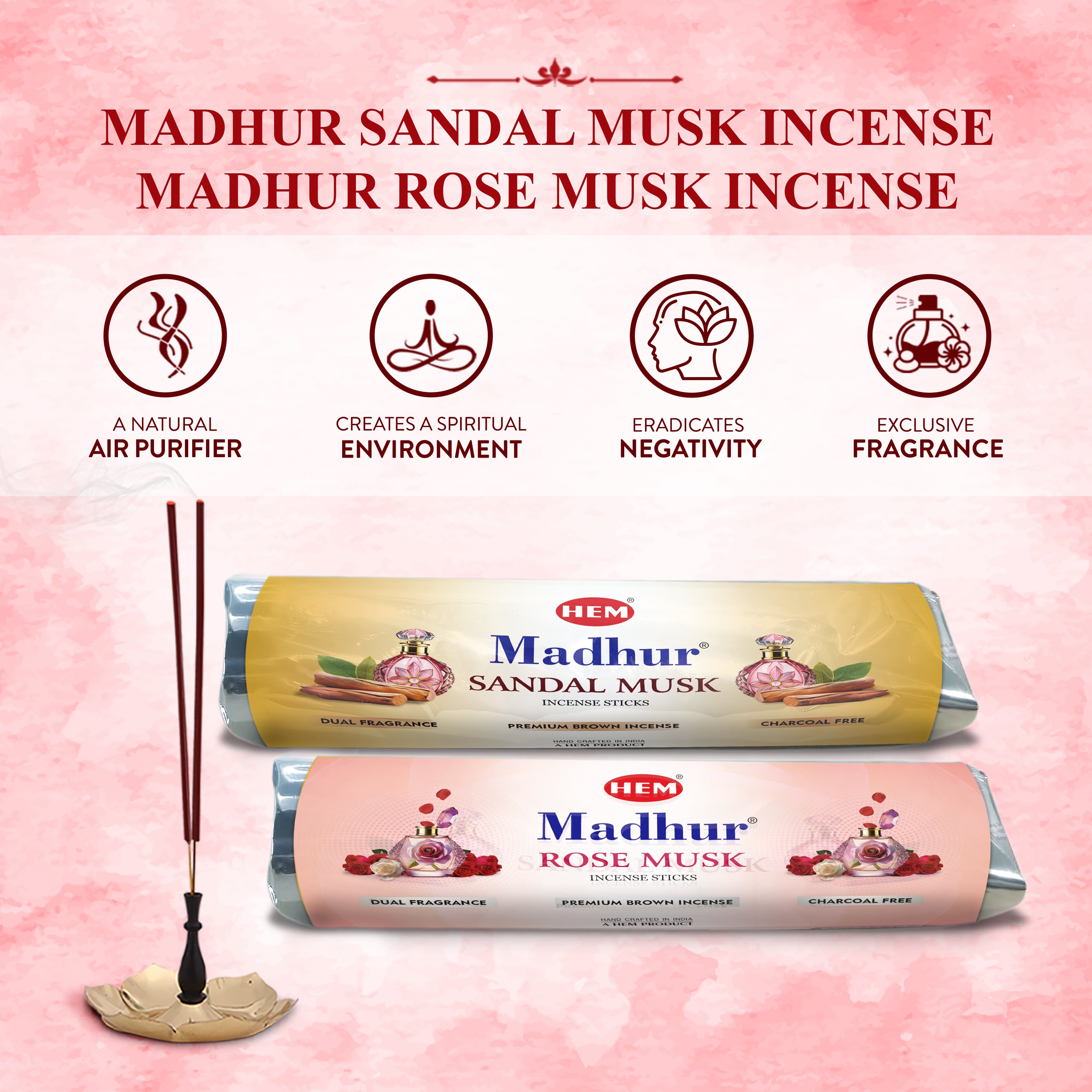 HEM Madhur Premium Dual Fragrance Incense Sticks Combo - (225g Each)
