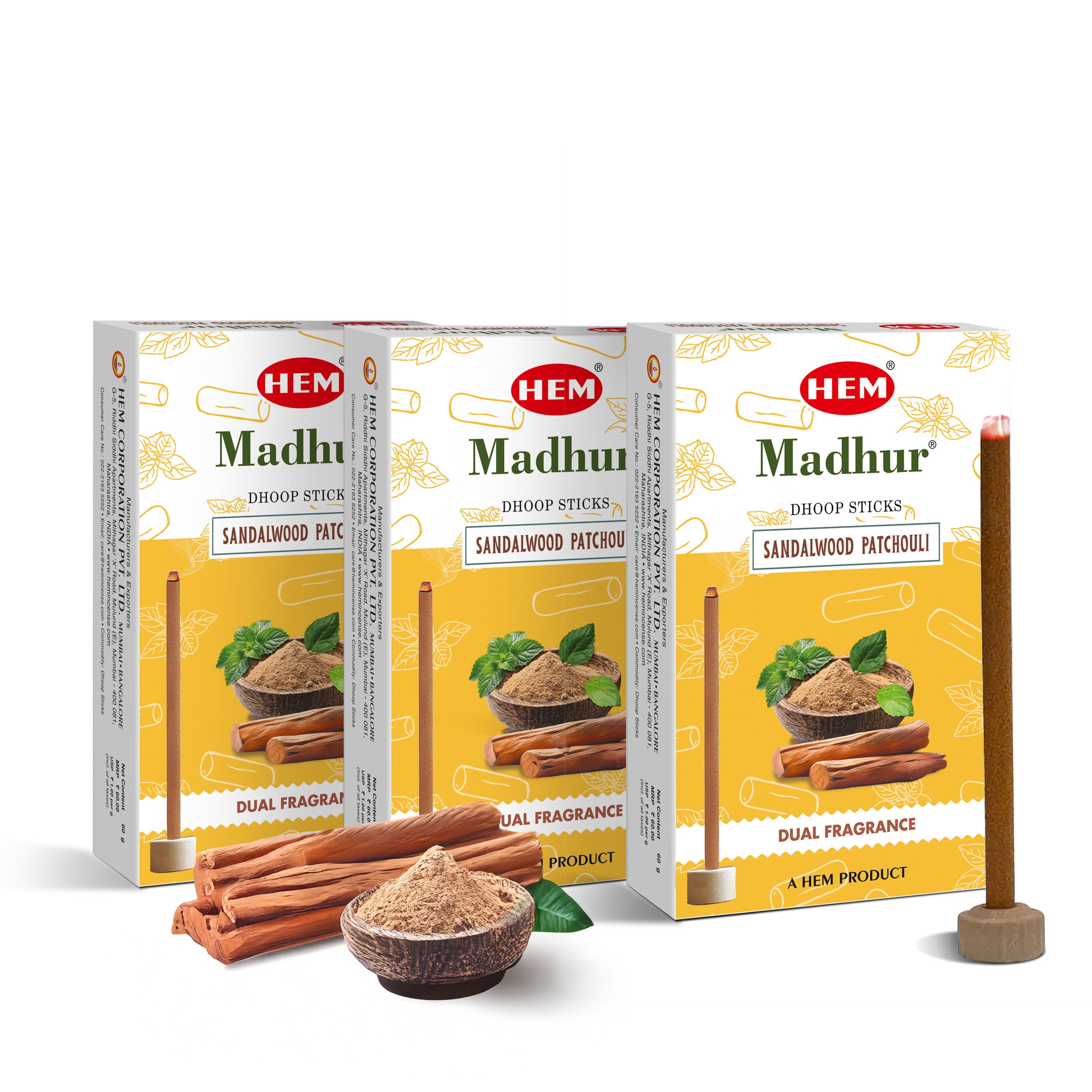 HEM Madhur Dual Fragrance Dhoop Sticks (Pack of 3)