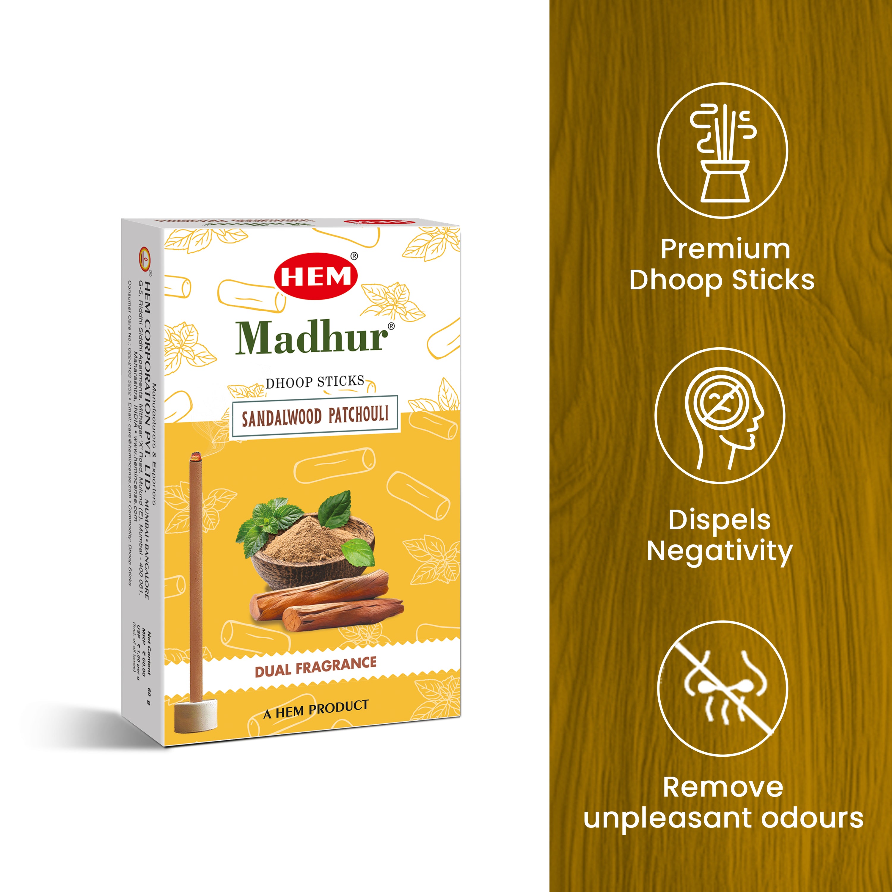HEM Madhur Dual Fragrance Dhoop Sticks (Pack of 3)