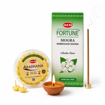 HEM Most Loved Combo (Fortune Mogra Bambooless Incense Stick + Aradhana Pure Cow Ghee Diya)