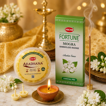 HEM Most Loved Combo (Fortune Mogra Bambooless Incense Stick + Aradhana Pure Cow Ghee Diya)